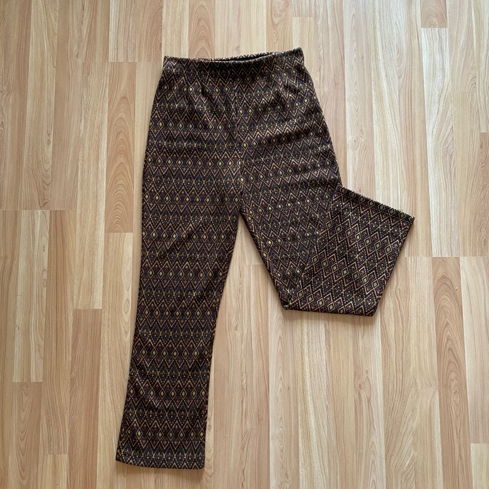 Free People Bohemian Knit Straight Leg Vintage Pattern Pull On Pants